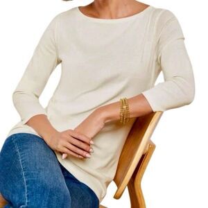 Talbots Bateau Neck 3/4 Sleeve Pima Cotton Knit Top in Cream Women’s L
